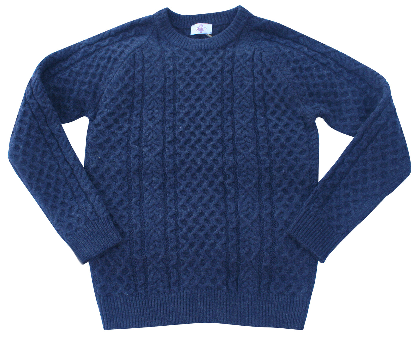 Ulrik-P Pullover mit Zopfmuster - 100 % Premium Lammwolle - blau