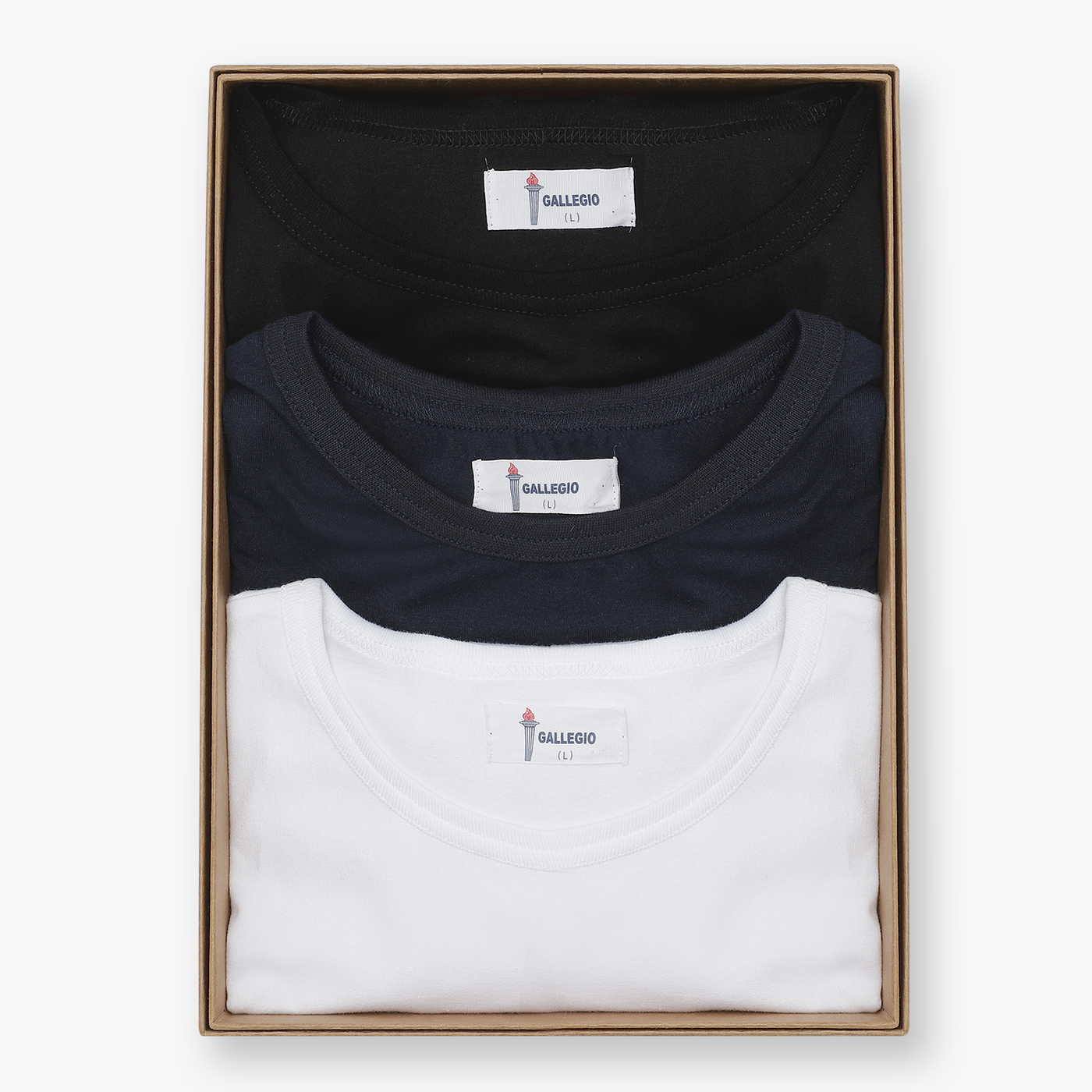 GALLEGIO - T-Shirt - Bio-Baumwolle - 3er Pack - Weiss/Schwarz/Navy - Model Crew Neck